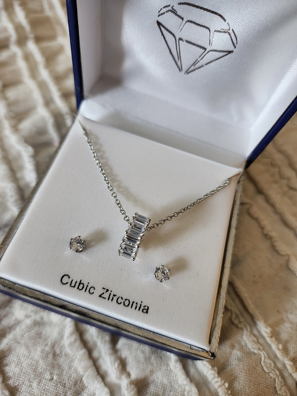 Silver Cubic Zirconia Necklace and Stud Earrings